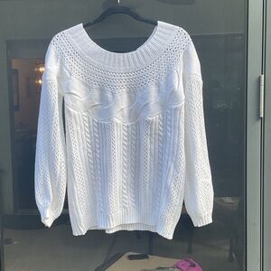 Elegant White Open Weave Cable Knit Sweater